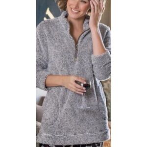 Soft Surroundings Luxe Ultra Plush Fleece Quarter Zip Gray Pullover Size XL